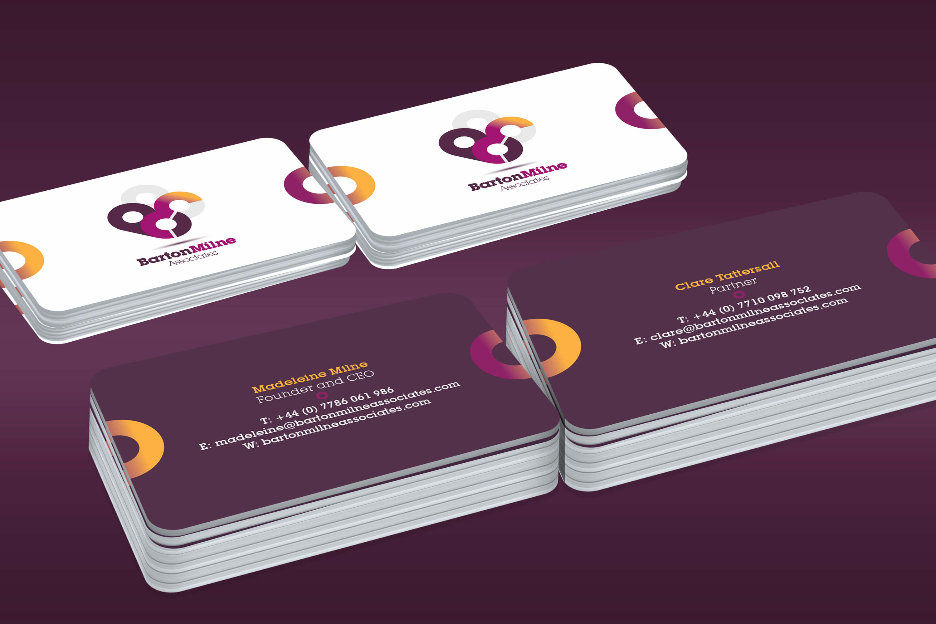 Front and back of the Barton Milne Associates business card