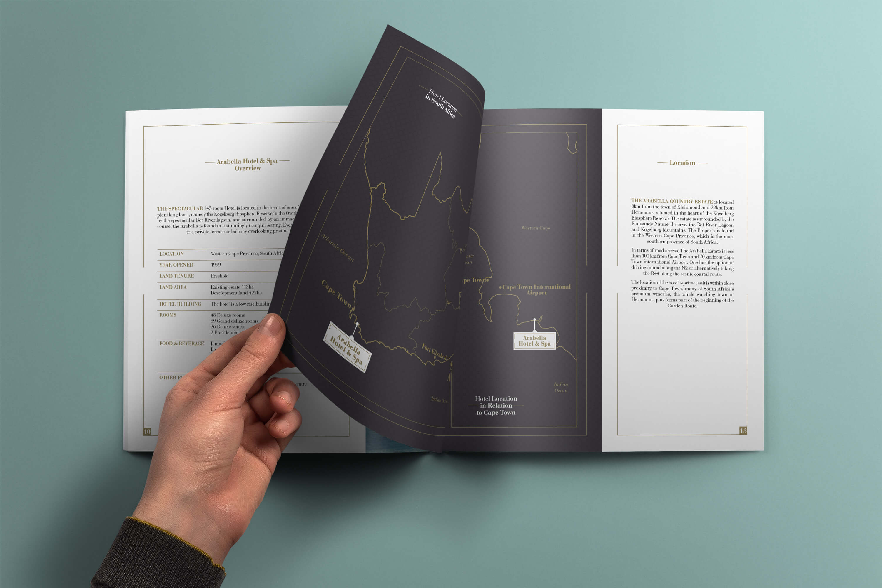 Person turning page of the JLL Arabella investment memorandum design showing internal pages