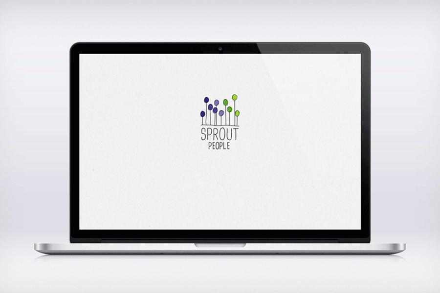 A laptop showing the animated Sprout People website and brand identity design