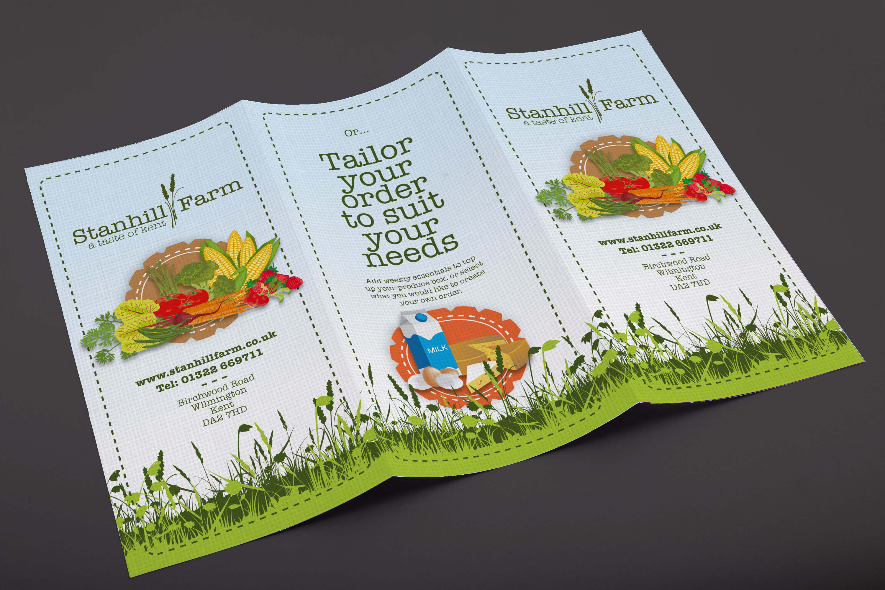 Stanhill Farm tri-fold brochure opened out to display full design on one side