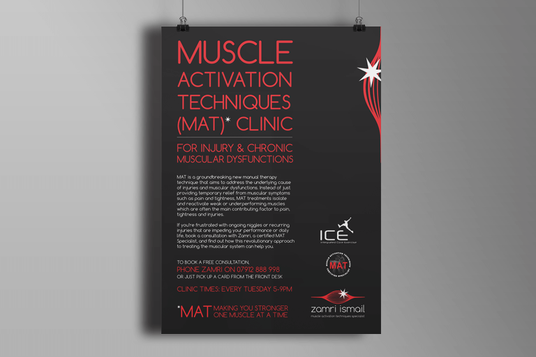 A hanging poster displaying a clinic for Zamri Ismail